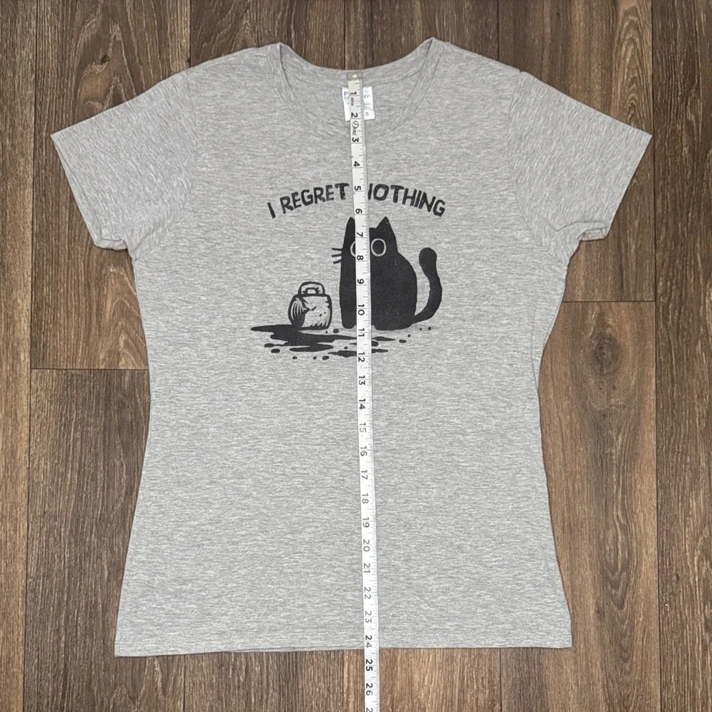 Port and Company Gray Cat Tee with Black Print Women’s Size Medium